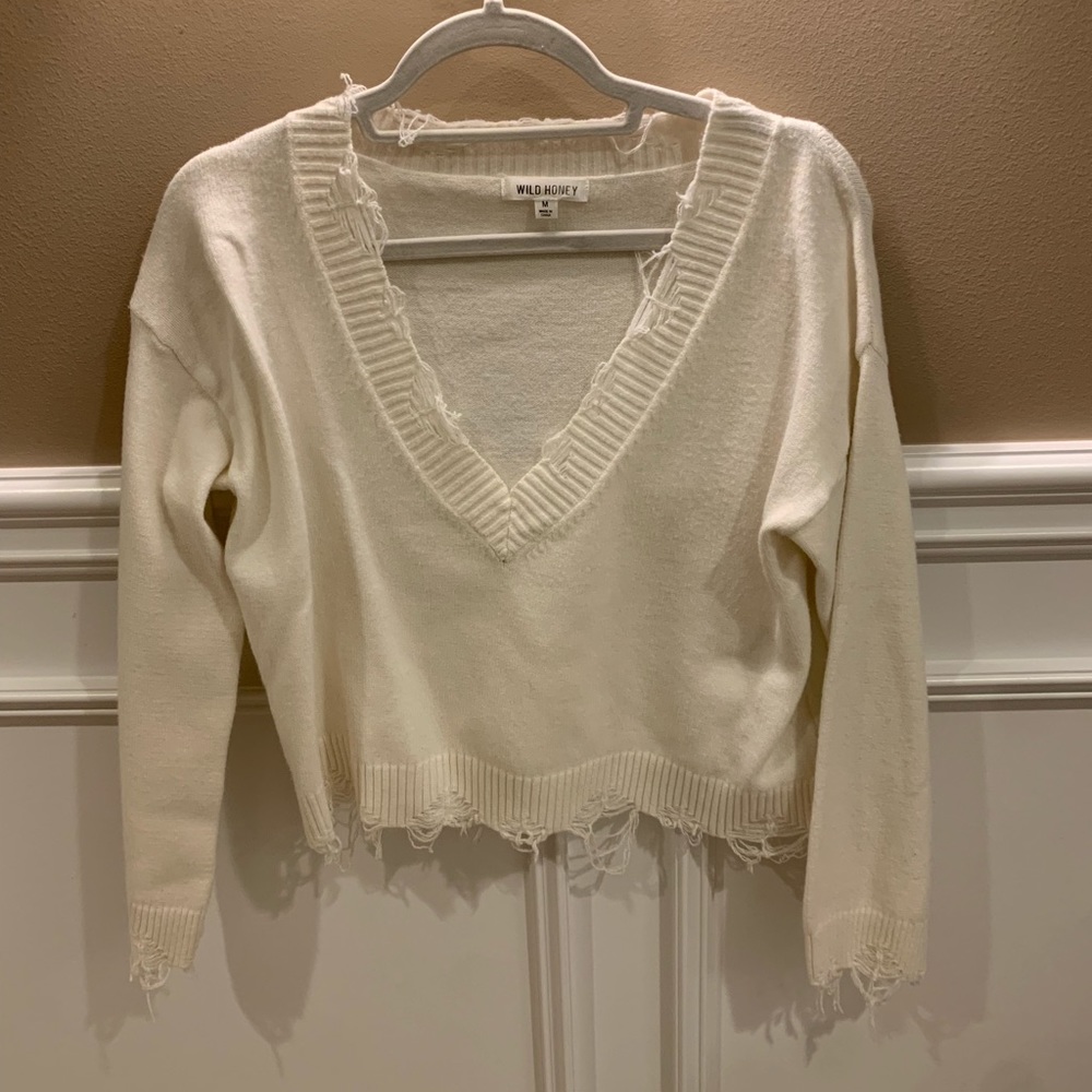 wild honey distressed v neck sweater